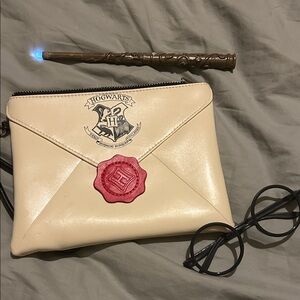 Hogwarts Themed Cream Clutch, wand and frames